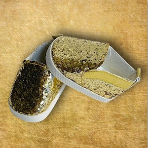Glittery Gold Shoes for Dolls, Shoes for 18 inch Dolls,  Girl Doll Shoes, Doll Accessories