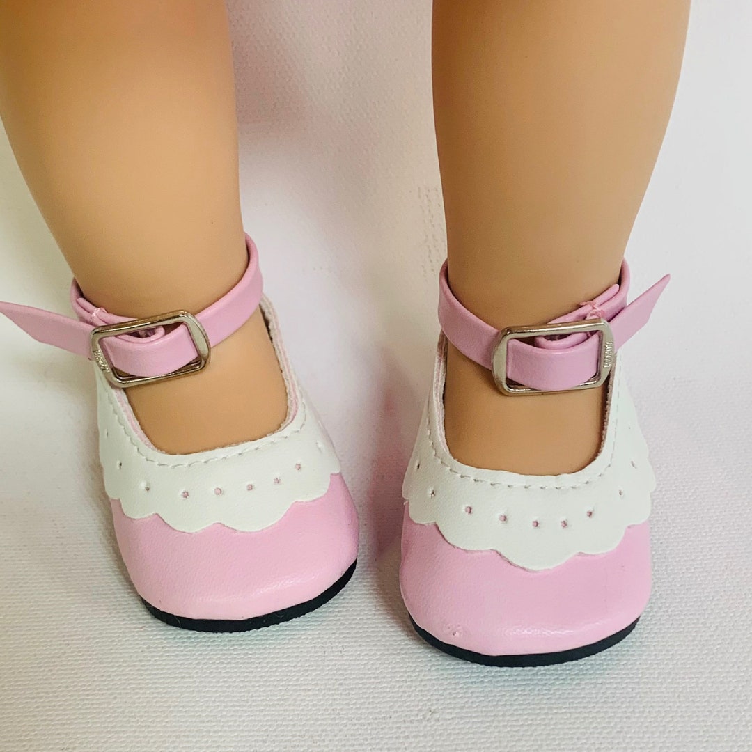 Pink and White Shoes for Dolls, Buckle Shoes for 18 Dolls, Doll ...