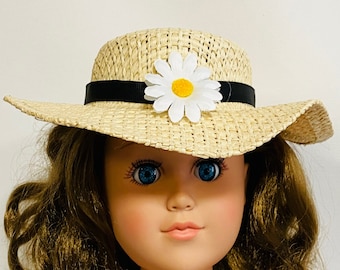 Daisy Summer Hat, Straw hat for Dolls, 18" Doll Hat