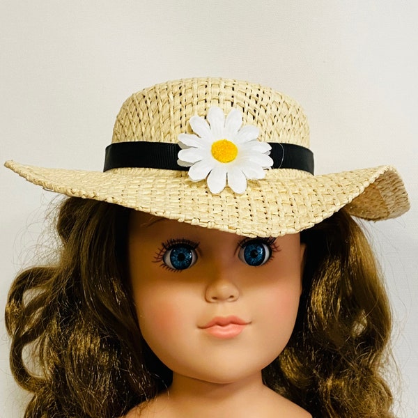 Daisy Summer Hat, Straw hat for Dolls, 18" Doll Hat