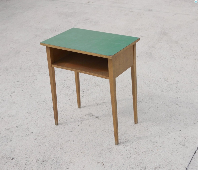 YUGOSLAVIA School Table in Green with Oak Wood 1960s