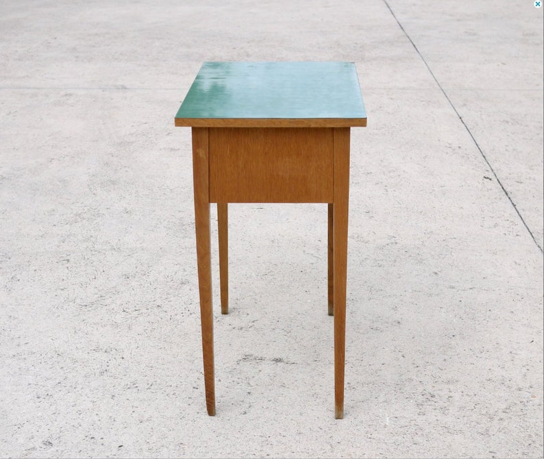 YUGOSLAVIA School Table in Green with Oak Wood 1960s