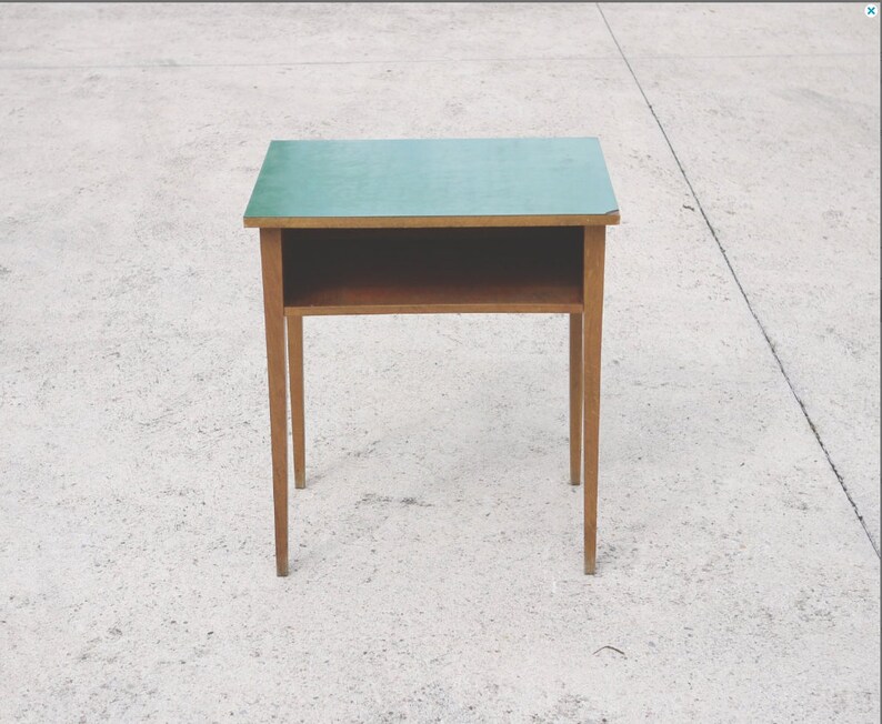 YUGOSLAVIA School Table in Green with Oak Wood 1960s