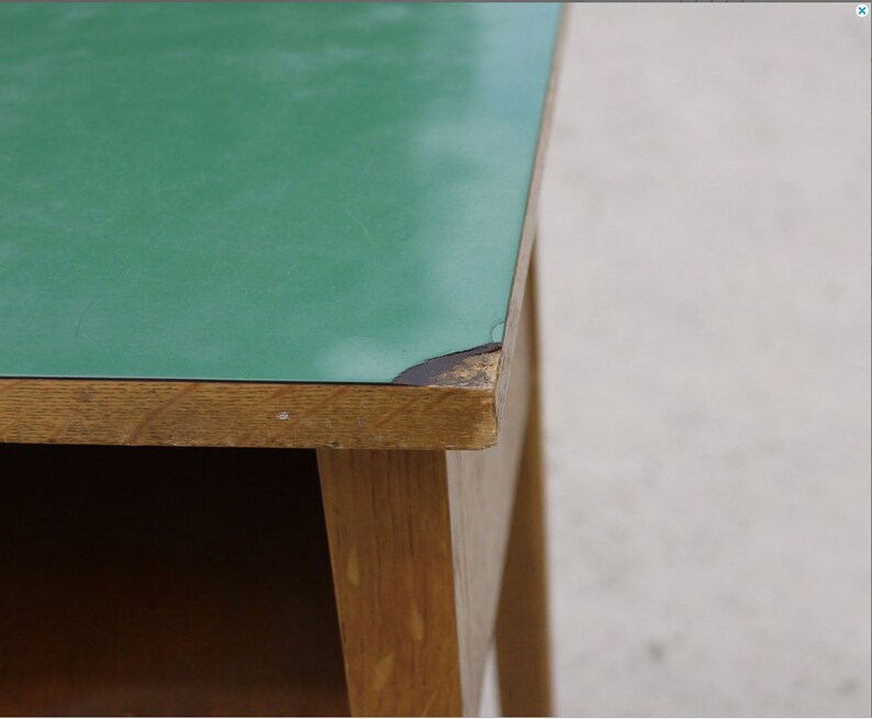 YUGOSLAVIA School Table in Green with Oak Wood 1960s