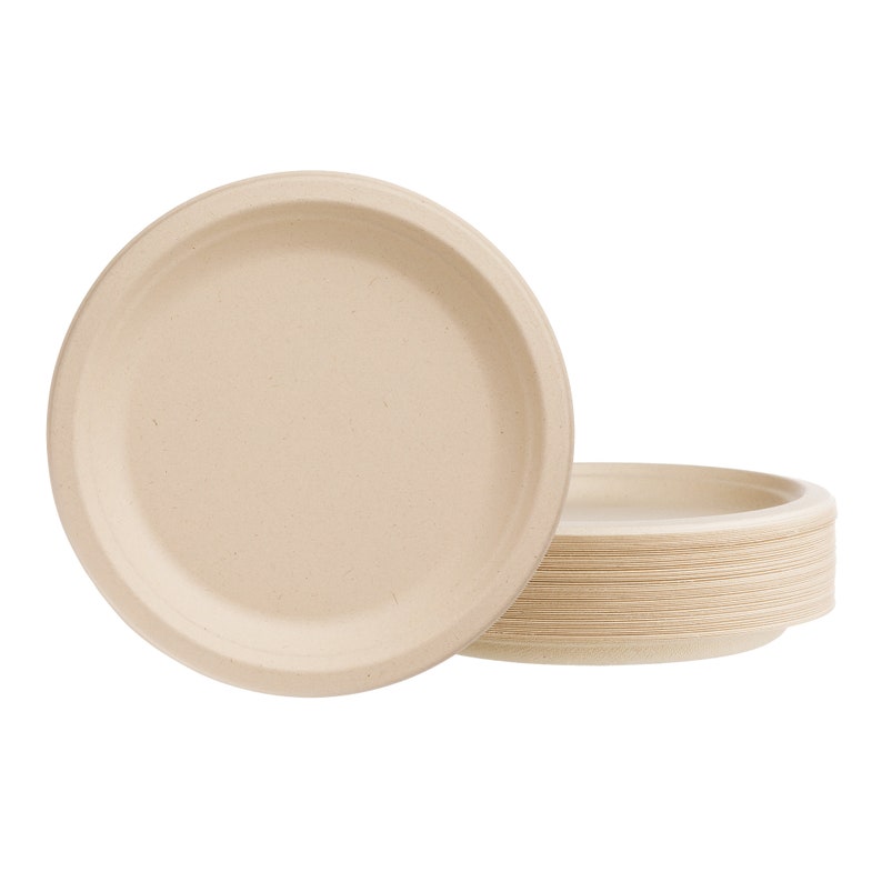 7 Sugarfiber Round Disposable Plates Premium Natural Compostable By Product Eco-Friendly Sugarcane Fiber 125-1000 COUNT