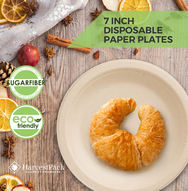 7 Sugarfiber Round Disposable Plates Premium Natural Compostable By Product Eco-Friendly Sugarcane Fiber 125-1000 COUNT