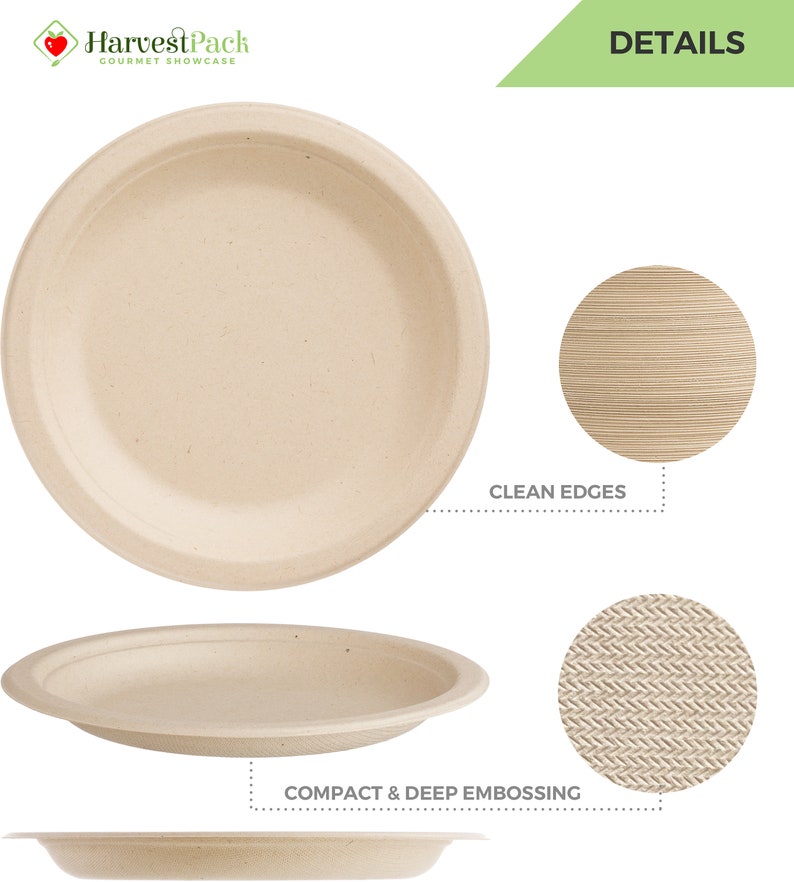 7 Sugarfiber Round Disposable Plates Premium Natural Compostable By Product Eco-Friendly Sugarcane Fiber 125-1000 COUNT