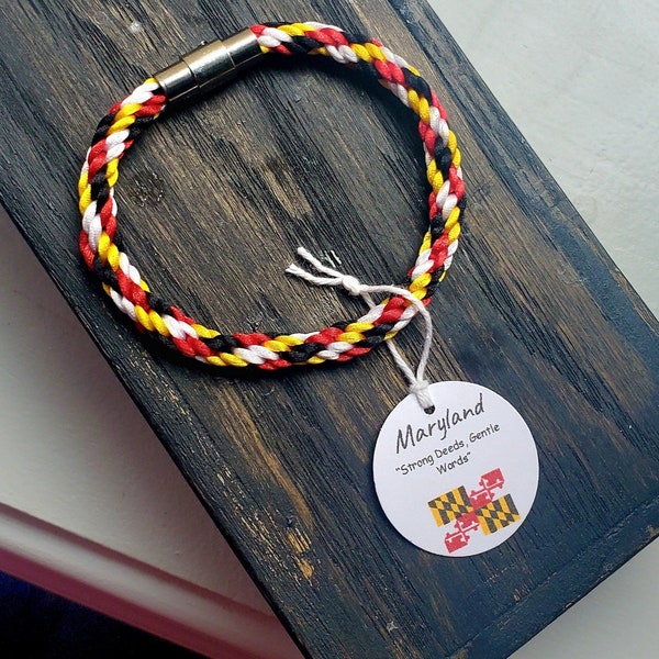 Maryland Color Theme Hand Braided Bracelet, Stainless Steel Magnetic Clasp, Handmade, Maryland gift, Length Options, Easy On/Off, Quick Ship