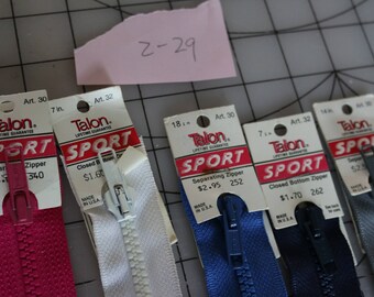 29 Z-29 Vintage zippers by talon with tags. Three separating and two closed bottom