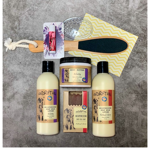 Mother's Day Customizable gift box with 3 FREE caramels - Goat Milk Lotion, Body Butter & Soap - Handmade in Montana - Free Shipping