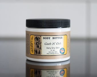 Goat Milk Body Butter | Goats N' Oats | Great for Dry Cracked Fingers and Feet | Lasts Through Hand Washings | Natural Skincare