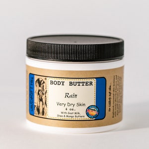 Goat Milk Body Butter | Rain | Great for Dry Cracked Fingers and Feet | Lasts Through Hand Washings | Natural Skincare
