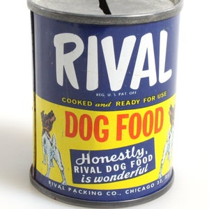 Vintage Rival Dog Food Metal Bank Can//Savings Bank//Piggy Bank