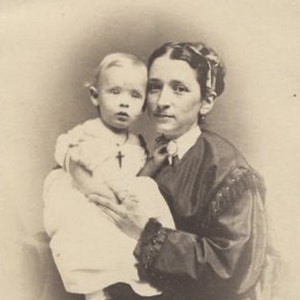 Vintage CDV tarjeta de la madre y la hija / / familia retrato / / amor / / Broche y vestido de flecos