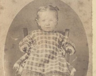 Vintage 1800s CDV Photo: Toddler Girl in Plaid Dress