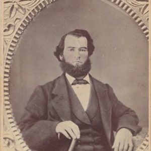 Hello M'Lady. Man w/ Neck-Beard and Cane. Hand Tinted CDV. Reading, Pa, USA.