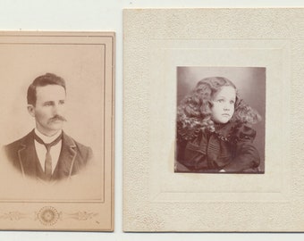c1900s Lot of 2 Antique Tinted Portrait Photographs of Man /& Woman Mustache Bonnet Matted