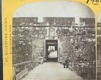 Tarjeta estereoscópica vintage de Fort San Marco, Augustine, Florida - 3,5 x 7 pulgadas (foto real)