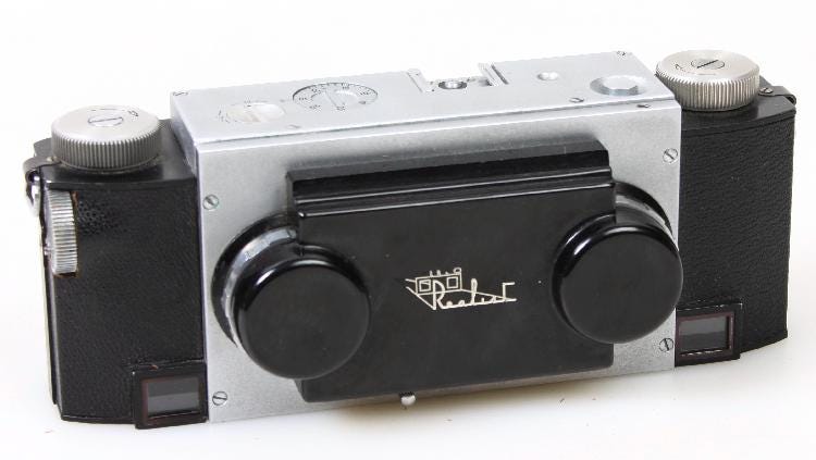 カメラ　置物　アメリカ　ビンテージ ヴィンテージ ステレオリアリスト 立体カメラ（オリジナルレザーケース