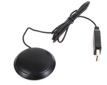 May include: A black USB microphone with a round, black speaker and a black cord.