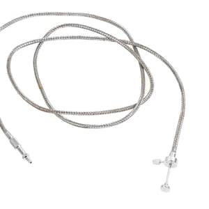 May include: A silver-coloured, flexible cable with a braided texture. One end has a small, cylindrical connector, while the other has a ball-shaped component with a lever and a small, round tip. The cable is against a white background.