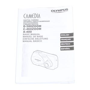 Può includere: Un manuale di istruzioni in bianco e nero per le fotocamere digitali Olympus Camedia D-580ZOOM, C-460ZOOM e X-400. Il manuale include istruzioni in inglese, francese, tedesco e spagnolo.