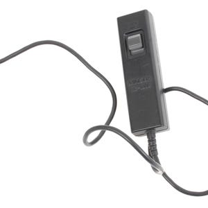 May include: Black camera remote control with a button and a cord. The remote has the text "Vingate" and "RS-80N3" printed on it. The cord has a connector on one end.