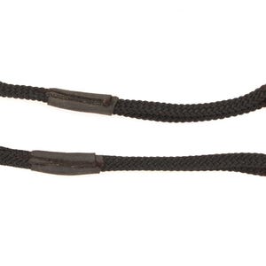 May include: Two black camera wrist straps. Each strap features a braided rope design with a brown leather pad and a silver metal ring at the end. The straps are designed to attach to a camera for secure handling.