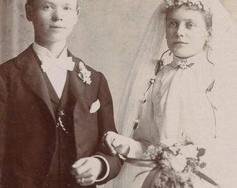 Rare Vintage Wedding Cabinet Card Photo - Very Young Couple, Chicago Il, Early