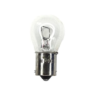 Puede incluir: Una bombilla de vidrio transparente con una base de metal plateado. La base tiene el texto "1073" impreso en ella.