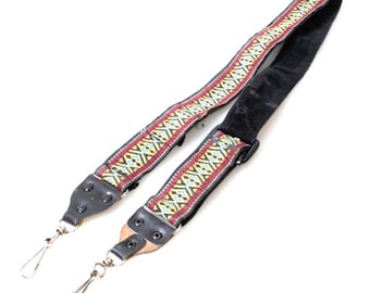Retro 1970s Embroidered Medium Width Camera Strap, Multi-Color Rainbow