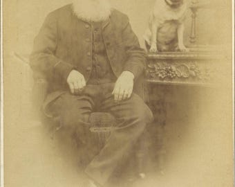 Vintage Cabinet Card Photo Bearded Man with his Dog