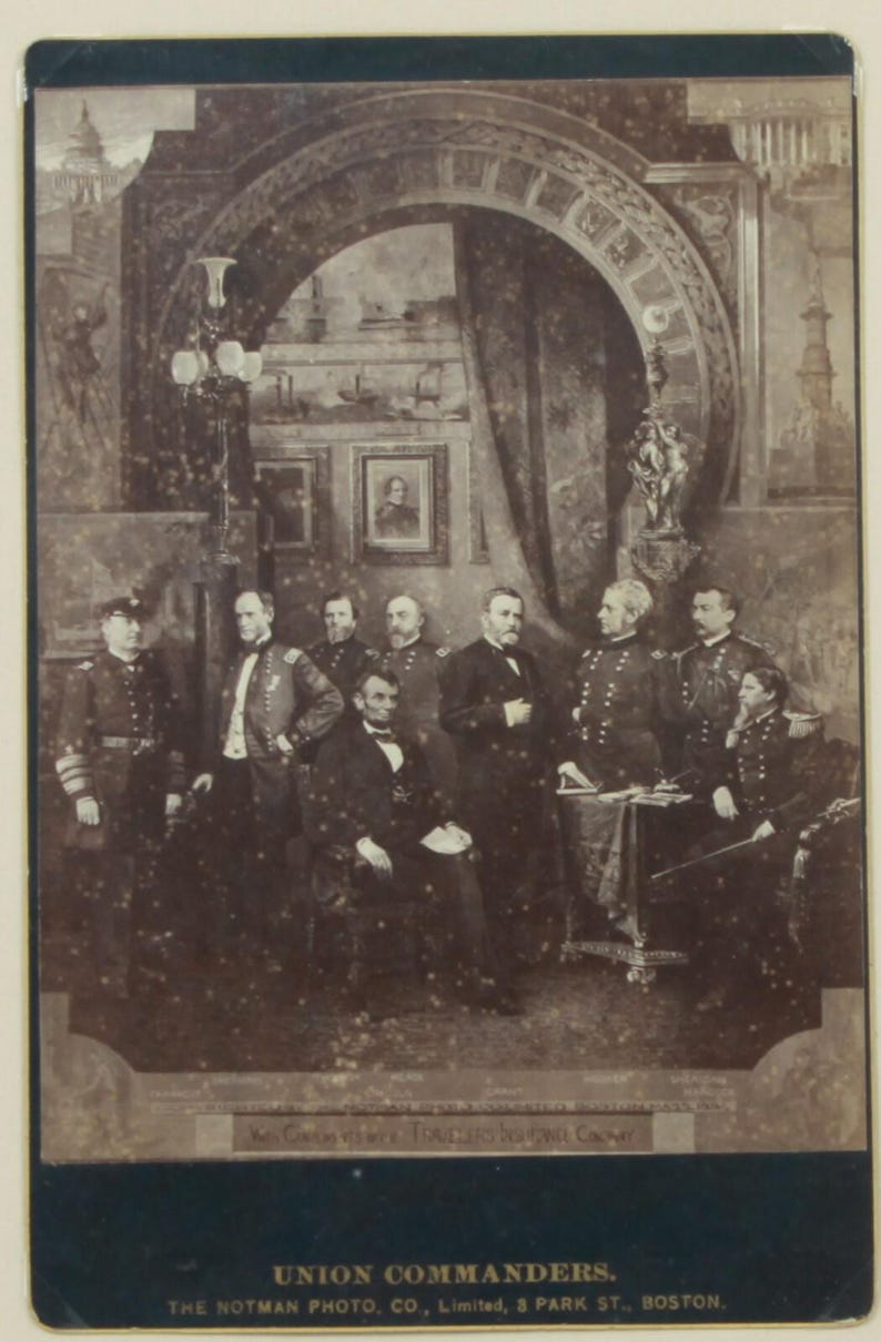 Vintage Lincoln & Union Commanders Photo, Framed Cabinet Card, Civil ...