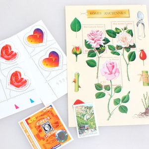 Collectible Stamps//French Vintage Stamps//Heart Stamp//Gardening Stamp