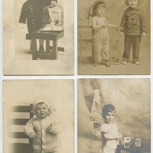 Cute Kids Lot Of 5 Photos, Vint Pull Cart/tricycle, Caged Bird, Great Outfits