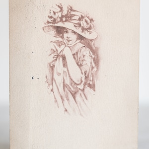 Sepia Art Girls nr 111 Dama w kapeluszu z kwiatami pocztówka wysłana w 1911 r.