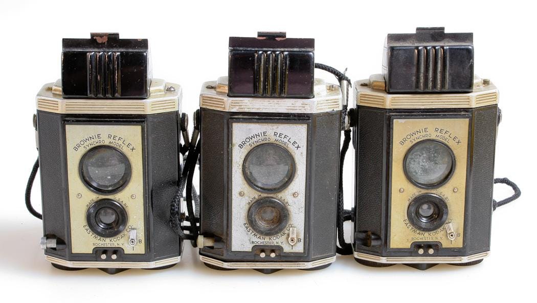 ツインレンズヴィンテージオリジナルフィルムカメラ、3台セット、展示