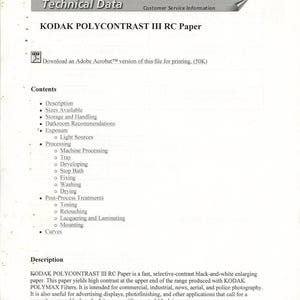 Kodak Technical Data Guide For Polycontrast Iii Rc Paper