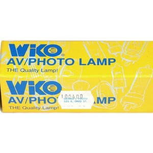 May include: A yellow box with the text "Wiko AV/PHOTO LAMP" in blue. The box also has the text "THE Quality Lamp!" and a small white sticker with additional text. The box has a design of light bulbs.