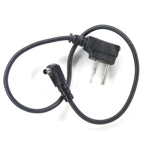 May include: A black power adapter cable with a two-prong plug and a DC connector. The cable is coiled, and the connectors are black. The image is taken against a white background.