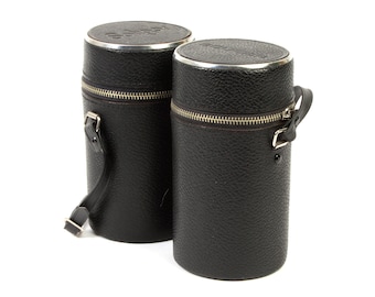 Vintage Soligor leren cameralenstassen, medium set van twee