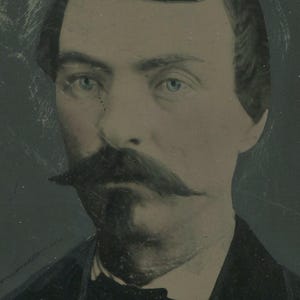 Man W/mustache And Soul Patch. Folk Art, Painted, Tinted Tintype 6.5 X 8.5 In.