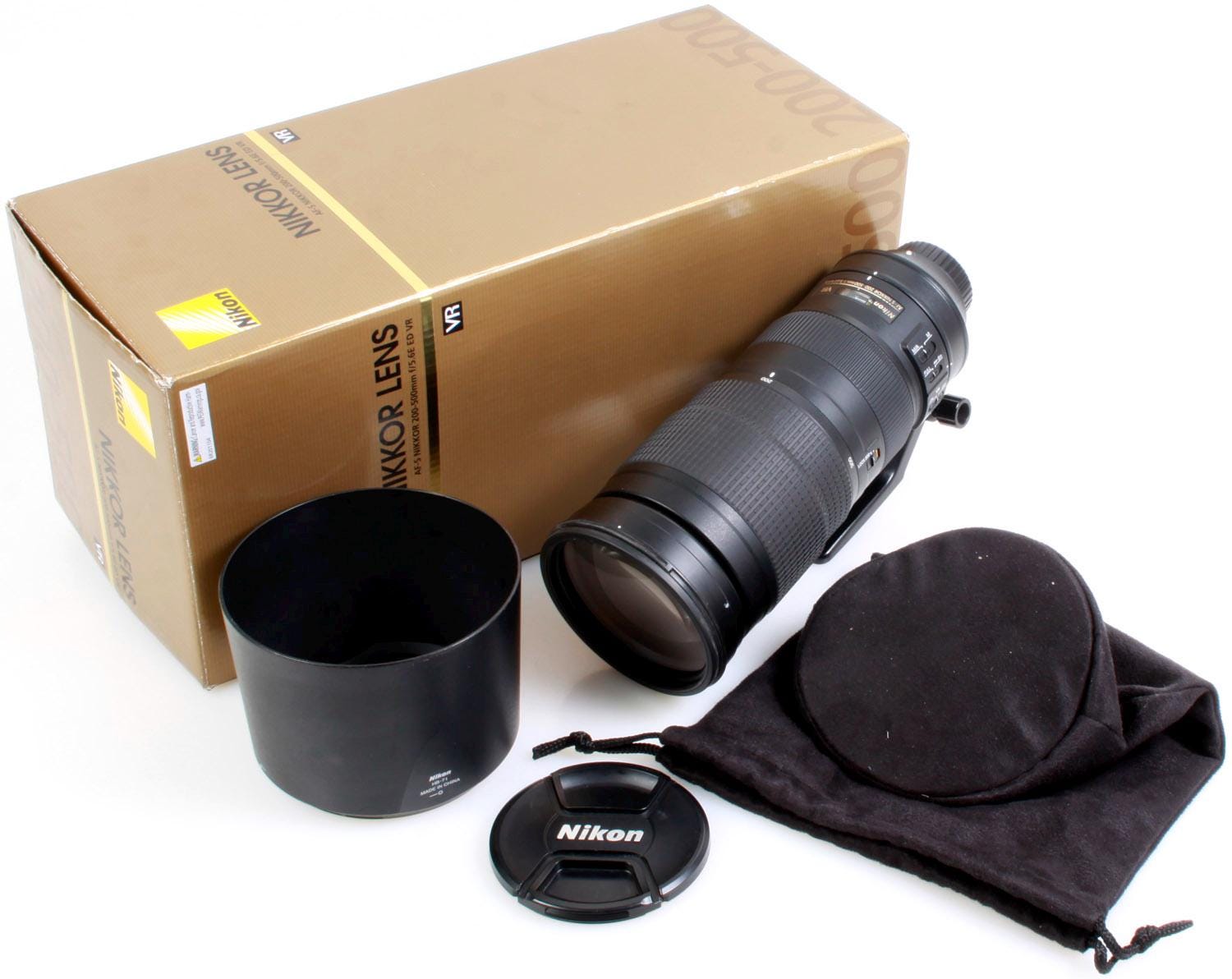 Nikon AF-S 200-500mm F/5.6 E ED VR Lens W/hood, Caps, Pouch