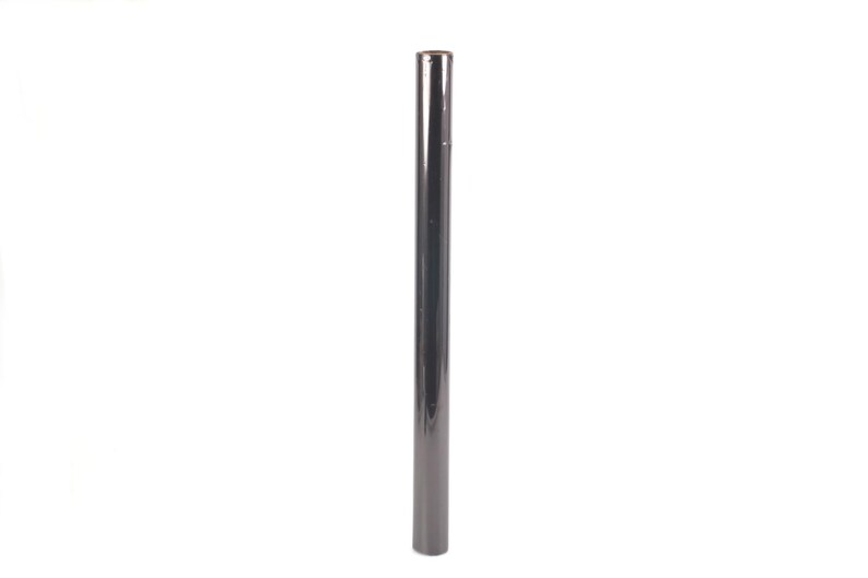 May include: A tall, cylindrical, metallic-looking object with a reflective surface. The object is a dark, gunmetal gray color and appears to be made of a solid material. It stands vertically against a white background.
