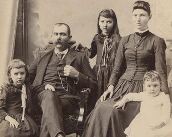 Vintage Cabinet Card Photo: Parents with Children, Jackson, Ohio Historic Family Portrait for Wall Art