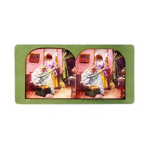 Vintage Stereograph Print of Lady Undressing Gown After Mask Ball