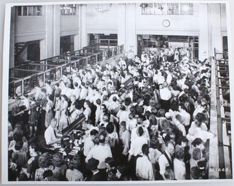 Busy Bank, Huge Crowd. 1940s Silver Print, 8 X 10.