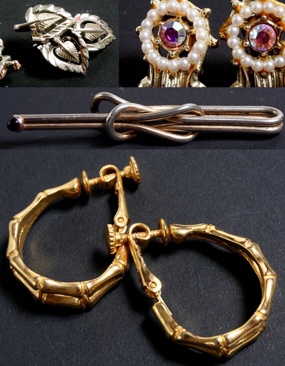 Boucles D'Oreilles Vintage Pince - Anciennes, Perles Roses, Laiton Et Verre
