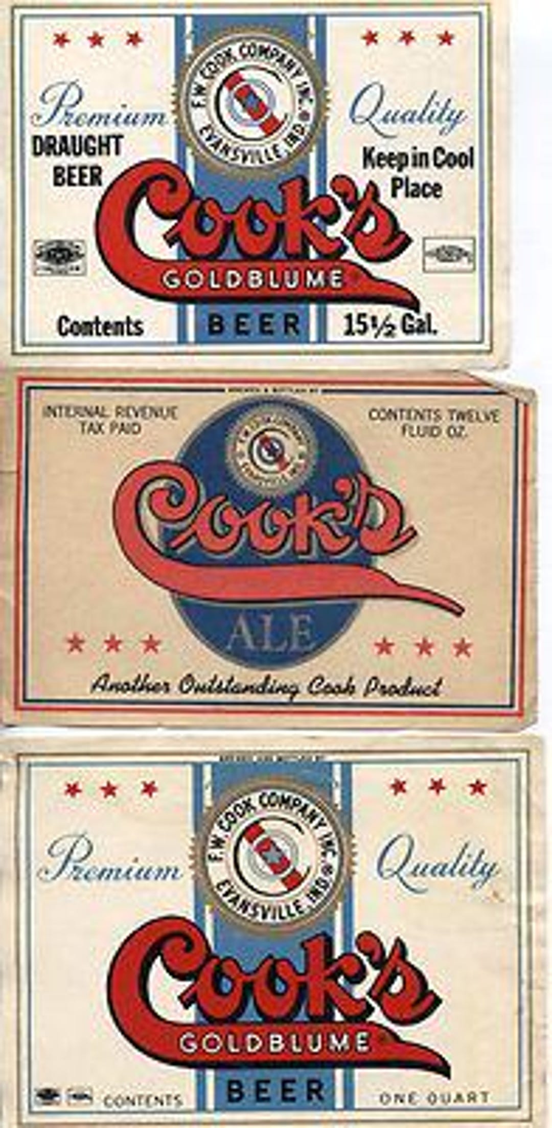 Vintage Cook's Goldblume Beer Labels - Set of 3, Collectible, Standard ...