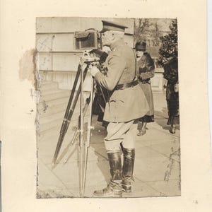 Photo Of General John Black Jack Pershing W/ Vintage Movie Camera